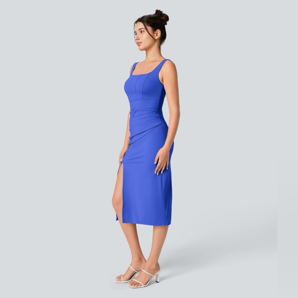 New Halara Softlyzero Airy Square Neck Backless Corset Ruched Split M Dress - Picture 4 of 16